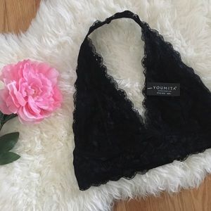 Black lace-design bralette